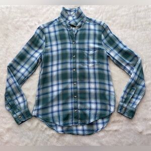Abercrombie & Fitch Blue and Green Plaid Button-Down Shirt